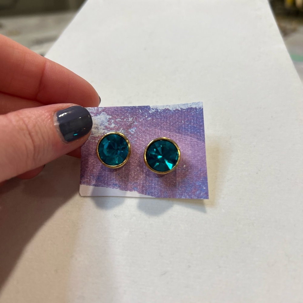 Gold and Teal Stud Earrings